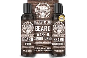 Viking Revolution Beard Shampoo & Conditioner - Natural Wash & Conditioner With Argan & Jojoba Oils - Softens & Strengthens - Gifts For Men - Majestic Oud - 2 x 150 ml