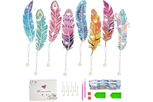 Bellanova Set DIY 8 Pezzi Segnalibri Piuma con Strass, Pittura con Diamanti Segnalibro con Pendente e Kit Attrezzi, per Bambini e Adulti (Multicolore)