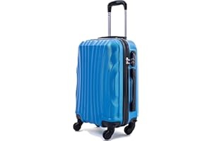 R.Leone Valigia da 1 Fino a Set 4 Trolley Rigido grande, medio, bagaglio a mano e beauty case 4 ruote in ABS 2037 (Azzurro, L Grande)