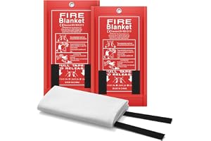 FLASLD Brandfilt för hem och kök, brandfiltar i glasfiber nödsituation för människor, flamsäkert skydd och värmeisolering (90 cm x 90 cm - 2-pack)