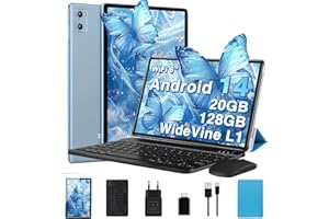 DEERTIME Tablet 10 Pulgadas con 20GB RAM+128GB ROM/TF Ampliable a 2TB, Tablet Android 14 con Widevine L1,5G WiFi 6, 8 Cores, BT5.0, Type C, GMS Certificado Tablets 2 en 1 con Teclado, Funda y Ratón - Azul