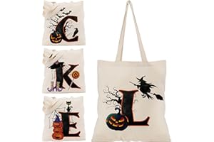 GENERIC Halloween Initial Tote Bags Gifts for Girl Boy - 15"x16" Personalised Trick or Treat Bag Pumpkin Party Canvas Shoulder Bag C1