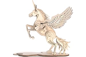GuDoQi Drewniane puzzle 3D, zestaw modelarski z motywem jednorożca, zestaw do budowania, zestaw do samodzielnego montażu, drewniane puzzle, zabawki, zestaw do majsterkowania, prezent z drewna dla dzieci i młodzieży