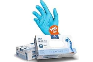 Kemes Lot de 100 gants jetables en nitrile sans latex et sans poudre Bleu Taille M