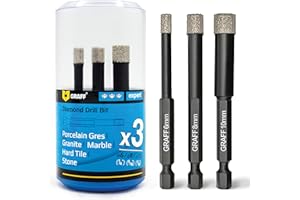GRAFF Juego Brocas Diamante 3 piezas 6 | 8 | 10 mm - Brocas de Diamante para Azulejos, Piedra, Gres Porcelánico, Granito, Cerámica - Brocas de Perforación de Diamante con Vástago Hexagonal E 6,3
