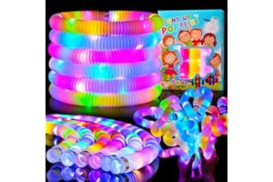 Mikulala 24 Pcs LED Pop Tubes Christmas Party Bag Fillers for Kids Glow Sticks Sensory Fidget Toys Party Supplies Light Up Toys Return Gifts for Kids Birthday Classroom Box Prize