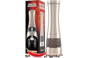 ISOTTCOM Molinillo eléctrico de sal o pimienta o chile, molinillo electrónicos de acero inoxidable para condimentos gruesos, funciona