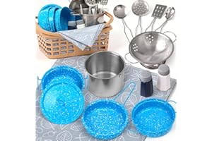 VEITCH FAIRYTALES Veitch fairytals Accesorios & Utensilios de Cocina Juguetes, Menaje Olla Pequeños Cacharritos Cocinitas de Juguetes Metal para Infantil Cozinha Criança Brincar Niños 3 4 5 6 7 8 Años (Nuevo Azul)