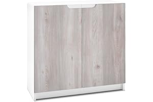 ‎VLADON Vladon Sideboard Logan, Made in Germany, Kommode mit 2 Türen, Weiß matt/Eiche Nordic (82 x 78 x 37 cm)