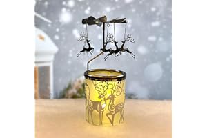 LAJAO Metal Rotating Candle Holders Spinning Tealight Holders Carousel Silver Fairy with Silver Plated Christmas Decoration for Home Spa Gift for Mom Wife Birthday 6 ¼ Inch Tall (Nordic elk）)