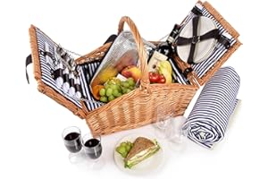 ‎SÄNGER Sänger | Picknickkorb Sylt, 24-teiliges Komplettset für 4 Personen, Picknickkorb Groß, Picknick Decke & Geschirr
