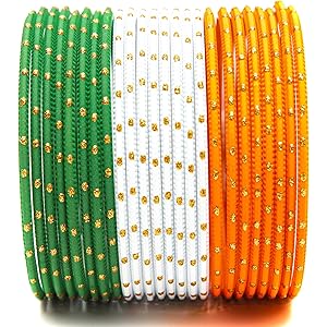 Swara Creations Tricolor Metal Tiranga Bangles Set with Golden Dots for Women & Girls for Independence Day & Republic Day & Other Patriotic Occassions.