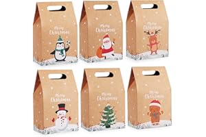 AGOER 24 Pezzi Scatola da Regalo di Natale, Scatole Natalizie in Carta Kraft Stampate a Babbo Natale, Alce, Decorazioni di Caramelle, Biscotti per Natale