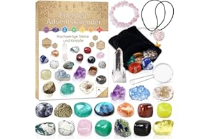 YUNSTK Adventskalender 2024 Kinder für Kristalle, Edelstein Adventskalender mit 24 Natürlicher Gesteine und Mineralien, Weihnachten Countdown Überraschunge für Jungen und Mädchen-Deutsche Ausgabe