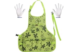 LOPOTIN Gartenschürze Schürze Grün Gartenschürze Damen mit Taschen beitsschürze Tuch Gartengeräteschürze 61x60cm Damenschürze mit Nylonhandschuhe für Küche Garten Keramik Handwerk