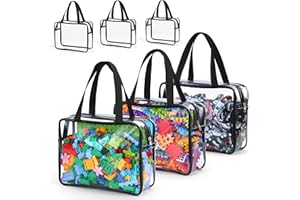 JAFFZORA 6 Pcs Clear Toy Storage Bags with Handle, Waterproof PVC Organisers with Double Zipper, Travel Container Pouch for Lego Bricks, Building Blocks, Cars, Puzzles, Pretend Play Toys (Black)