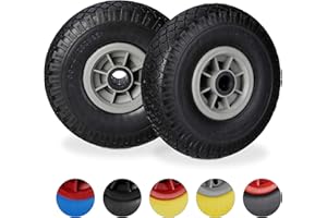 Relaxdays Sackkarrenrad 2er Set, pannensichere 3.00-4" Vollgummireifen, 25 mm Achse, bis 80 kg, 260x85 mm, schwarz-grau