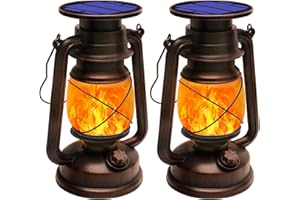 Shinmax 2 szt. Zewnętrzny lampion solarny do ogrodu, vintage, zewnętrzny, efekt płomienia, retro, lampa solarna LED, wodoodporna latarnia zewnętrzna, IP65, na ganek, podwórko, do ogrodu, na kemping