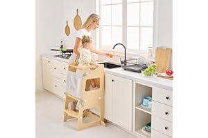 Bateso Torre Montessoriana in legno regolabile per bambini 1–3 anni, con reti staccabili, piedini di supporto e tappetini antiscivolo – Sgabello da cucina per cameretta