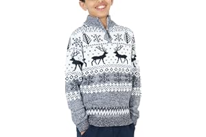 NOROZE Kids Nordic Christmas Jumper with Santa – Cosy Reindeer Fair Isle Knit Sweater for Boys, Soft Warm Winter Holiday ¼ Quarter Mock Zip Long