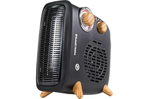 Russell Hobbs 1800W/1.8KW Electric Heater, Retro Horizontal/Vertical Fan Heater Scandi Wood Effect in Black with Adjustable Thermostat, 2 Heat Settings, 20m² Room Size, Dial Control, RHRETHFH1001WDB