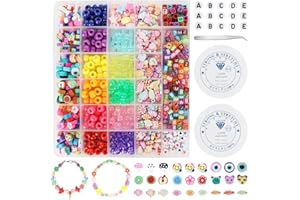CKABELLY Clay Beads Bracelet Making Kit, Flat Round Polymer Clay Beads, Heishi Beads Set for DIY Jewelry Making with Charm Letter Beads and Elastic Strings for Kids Adults (930)