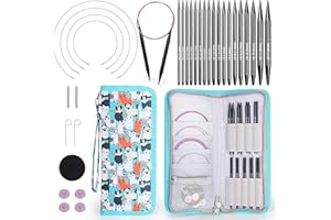 Coopay Juego de Agujas de Tejer Circulares Intercambiables, 2,5-8,0 mm Agujas Circulares con Funda, 4 Cables y Accesorios, 9 pares Aguja de Tejer Intercambiables de Aluminio - Azul