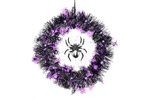 Timiyou Halloween Decoracion,Guirnalda de Puerta de Halloween con Luces LED,Guirnalda de Decoraciones de Araña de Halloween de 15 Pulgadas para la Fiesta,el Jardín, la Ventana, de Halloween