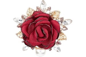 CRASPIRE Fabric Red Rose Brooch Pin with Crystal Rhinestone Floral Flower Decorative Dress Brooch for Women and Men Wedding Bridal Banquet Cocktail Dance Party Accessory Jewelry Valentine’s Day Gift