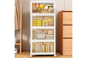 TidyTrove Storage Boxes with Lids, Plastic Storage Boxes with 1 Lid 28L/Tier, 4-Tier Stackable Storage Boxes with Wheels, Folding Storage Bins, Storage Organizer for Bedroom Living Room Study Office