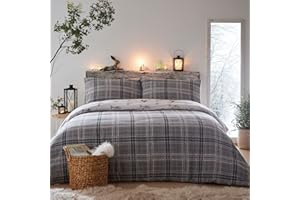 DREAMS AND DRAPES Dreams & Drapes Lodge – Derwent Karo – 100% gebürstete Baumwolle – Super-King-Size-Bett, Grau