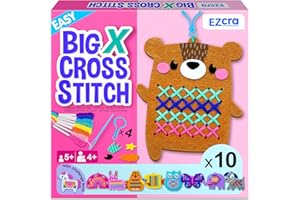 EZCRA Beginner Cross Stitch Kits for Kids - Kids Cross Stitch Kits Embroidery Kits Age 5-8 - 10 No Mess Cute Animal Sewing Projects - Extra Large Holes with Jumble Needle