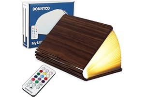 ‎BONNYCO BONNYCO Buchlampe Holz mit Farbwechsel 16 Farben und Timer. LED Buchlampe Geschenk für Frauen und Männer zum Geburtstag Weihnachten. Kleine Lampe Deko Wohnzimmer Schlafzimmer Zimmer, Buch Lampe