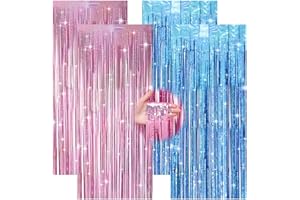 Qiuruoo 4 Stück Gender Reveal Party Deko Vorhang Glitzer Lametta Vorhang Rose Blau, Quastenförmige Glitzervorhang für Partydekoration, Geburtstagsdekoration, Hochzeitsbühnendekoration (1m*2m)