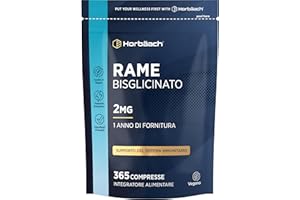 HORBÄACH Rame Integratore 2mg | 365 Compresse Vegane per 1 Anno | Alternativa a Rame Integratore Capsule | Integratore Alimentare ad Alto Dosaggio | Chelated Copper Supplement | di Horbaach