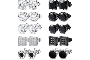 INPION 10 Pairs Men's Black Earrings, Stainless Steel Black Stud Earrings Square Diamond Stud Earrings Zirconia Earrings Set for Men Boys Gift for Birthday Father's Day Christmas