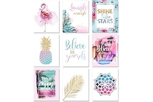 Outus Ensemble de 9 Impressions Inspirantes Art Mural de Chambre d'Adolescents Filles Affiches de Phrases de Motivation de Feuille d'Ananas Flamant Rose Décorations de Maison sans Cadre