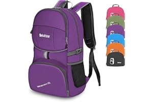 Bekahizar Lightweight Foldable Backpack 35L Hiking Rucksack Daypack Packable Travel Day Bag for Men Women Teens Outdoor Sports Walking Camping Travelling Cycling (Purple)