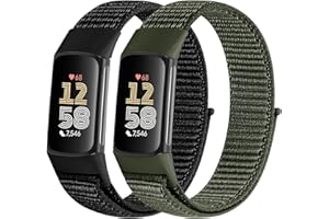XANS 2 Pack Cinturino in nylon compatibile con Fitbit Charge 6/Fitbit Charge 5, Regolabile traspirante sport sostituzione braccialetto in nylon per Fitbit Charge 5 Charge 6 cinturino per donne uomini
