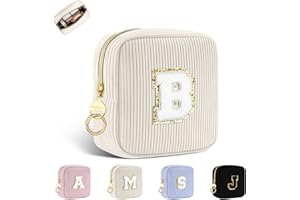 PLAYEXEN Trousse per Trucchi Donna Personalizzata Iniziale Piccola Borsa da Cosmetici Beauty Case da Viaggio Accessori Pochette Trucchi Organizer in Velluto a Coste Regalo per Ragazza Amica Compleanno Beige B