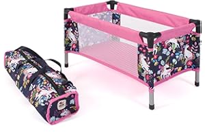 Bayer Chic 2000-Licorne Lit de Voyage pour poupée de bébé, 652-43, Licorne, Bleu Marine/Rose, 50 cm