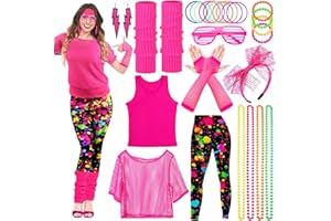 Vautvis Strój damski w stylu lat 80., 90., retro, dres treningowy, kostium lat 80., odzież, kostium, akcesoria, ubrania