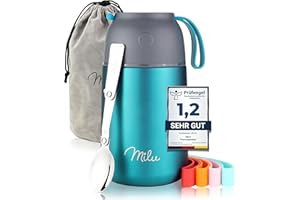 Milu® termos obiadowy 450, 650 ml, 800 ml, ze stali nierdzewnej, na żywność dla niemowląt, utrzymujący ciepło jedzenia, na musli, na wynos, zielony, 800 ml, możliwość personalizacji