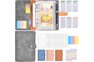 ‎L LONGANCHANG Budget Planner Deutsch - A6 PU Leder Budget Binder Geld Organizer Sparen - Finanzplaner Cash Stuffing Haushaltsbuch mit Geldfacher - Budgetplaner Sparbuch mit Folien für Sinking Funds , Grau