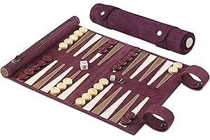Melia Games Backgammon zum Rollen - Reise-Backgammon aus feinstem Nubuk Echt-Leder mit handgefertigten Holzspielsteinen (Bordeaux)