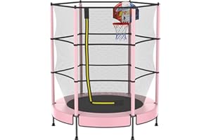 PILIN Trampoline pour Enfants avec Panier, Ø145cm Trampoline Extérieur pour Enfants avec Ressorts, Filet De Sécurité Surélevé - Cadeaux d'anniversaire pour Garçons Et Filles, Cadeaux De Noël