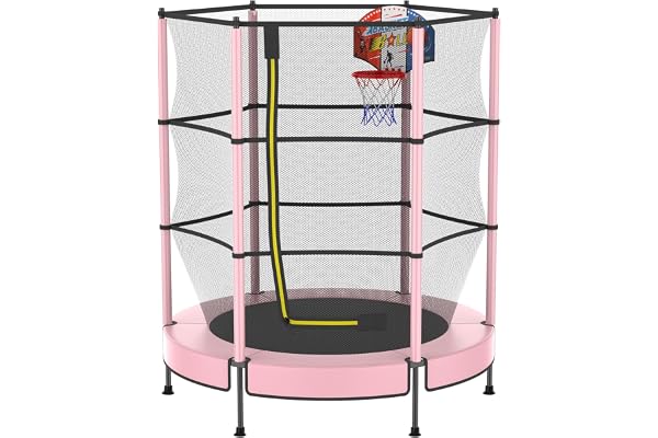 PILIN Trampoline pour Enfants avec Panier, Ø145cm Trampoline Extérieur pour Enfants avec Ressorts, Filet De Sécurité Surélevé - Cadeaux d'anniversaire pour Garçons Et Filles, Cadeaux De Noël