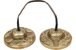 Ajuny Campane tibetane Tingsha per meditazione buddista e yoga, con motivo in rilievo con draghi Manjira, regalo spirituale