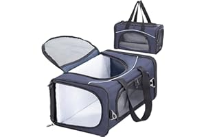 Petsfit Transportador de viaje para gatos, aprobado por aerolíneas, transportador plegable para perros pequeños, colocación bidireccional en avión, transportadores de mascotas, grande, azul