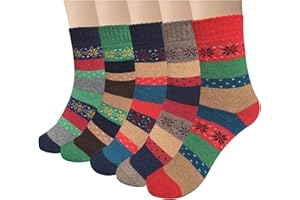 Justay Pucott 5 par damskich zimowych wełnianych skarpet, oddychające, miękkie, grube, termiczne, kolorowe, na prezent, wysokiej jakości, prezenty świąteczne dla kobiet, 37-42 EU